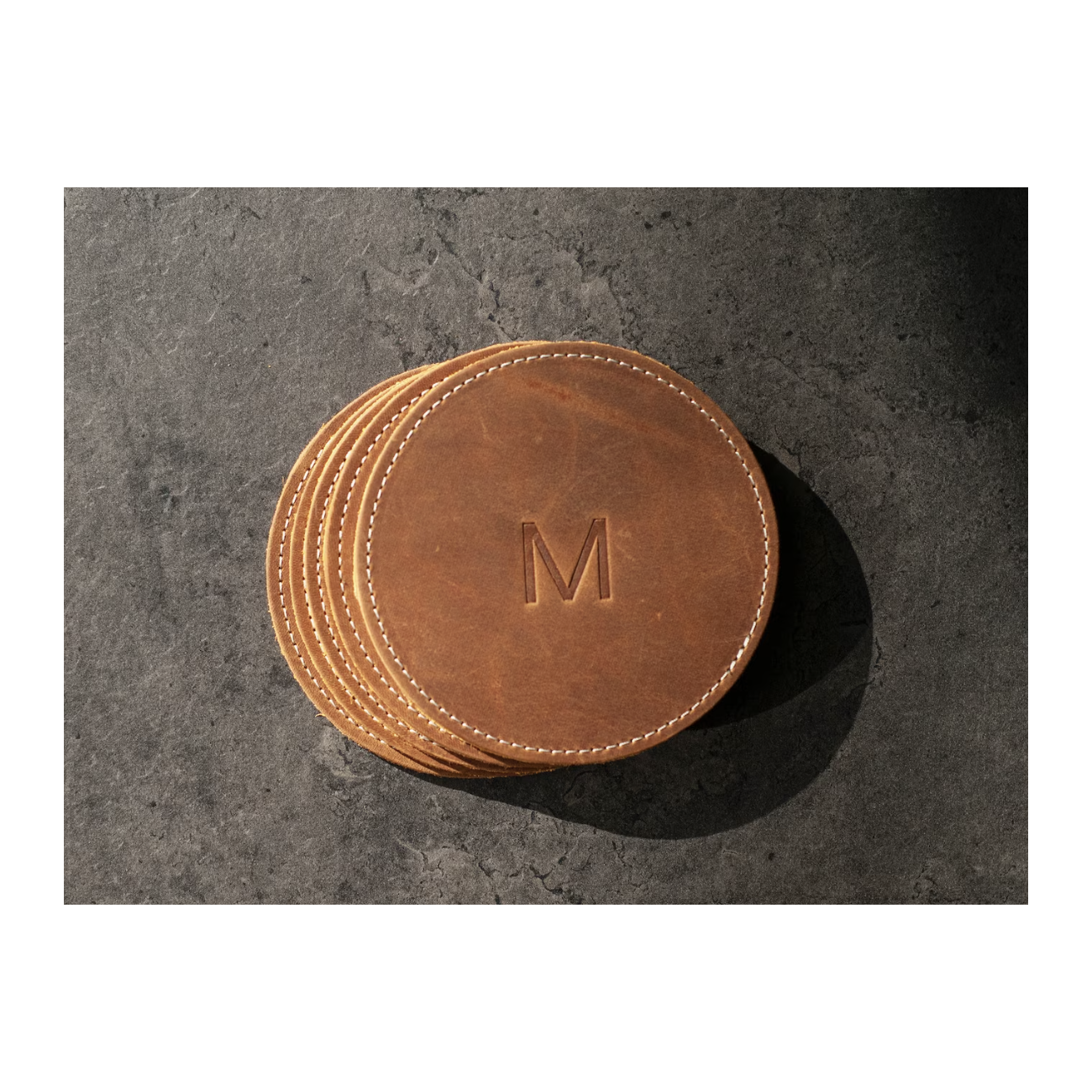 Handmade Leather Coaster Set, set of 4. - Includes One Location Laser Engraving