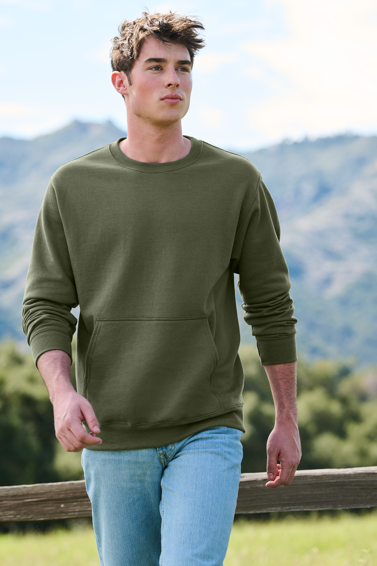 Port & Company® Core Fleece Crewneck Pocket Sweatshirt ACROSS CHEST IMPRINT (Add'l Colors Available)